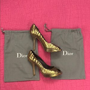 Dior Gold Peep-Toe Heels, US6,5